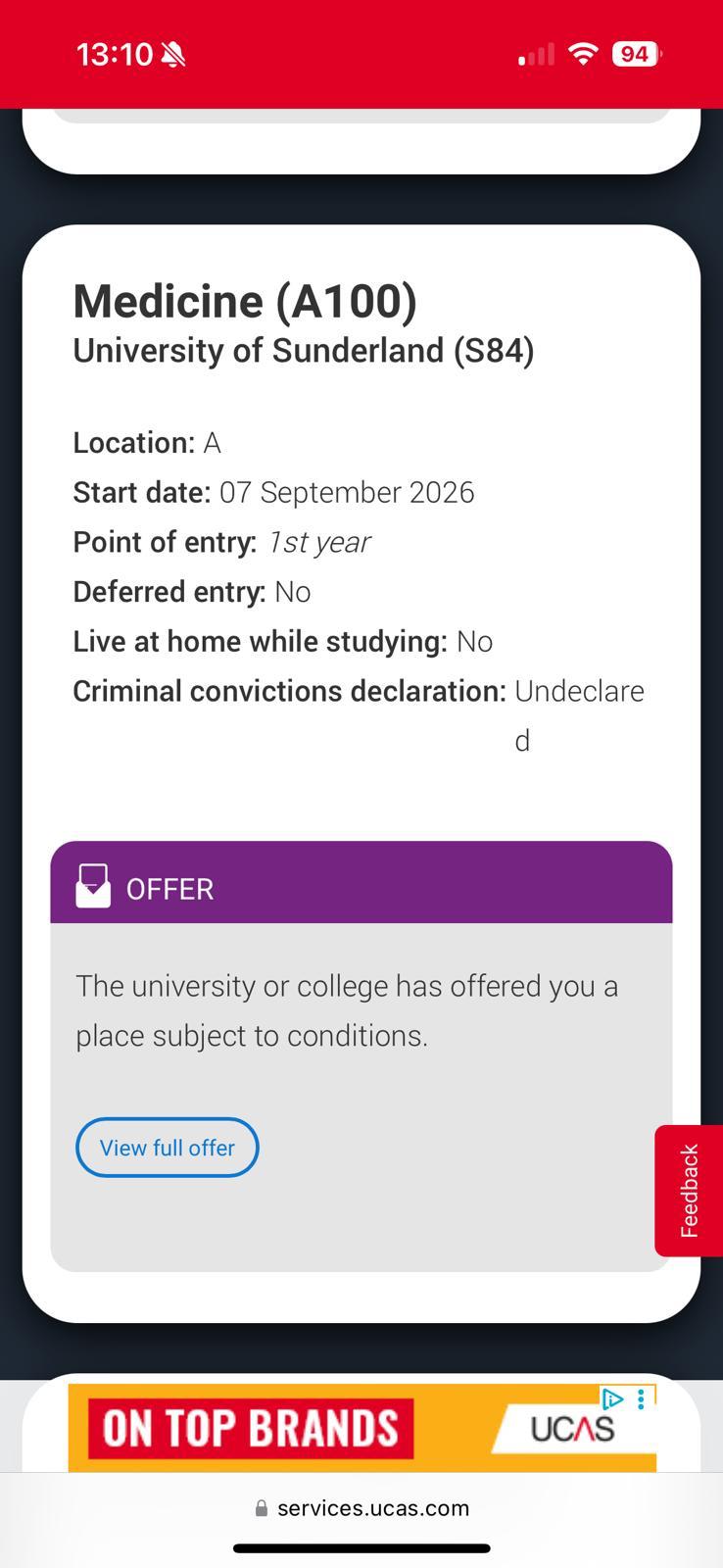 Medicine (A100) offer from University of Sunderland