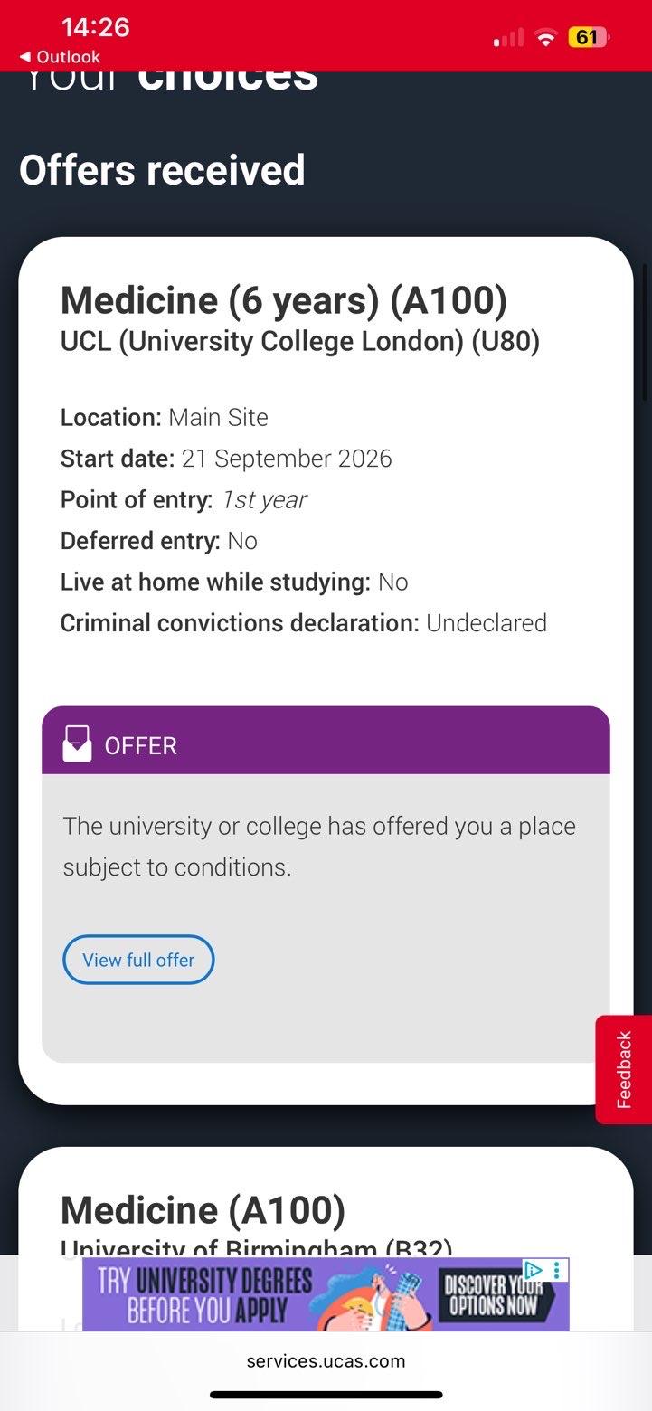 Medicine (A100) offer from University College London (UCL)