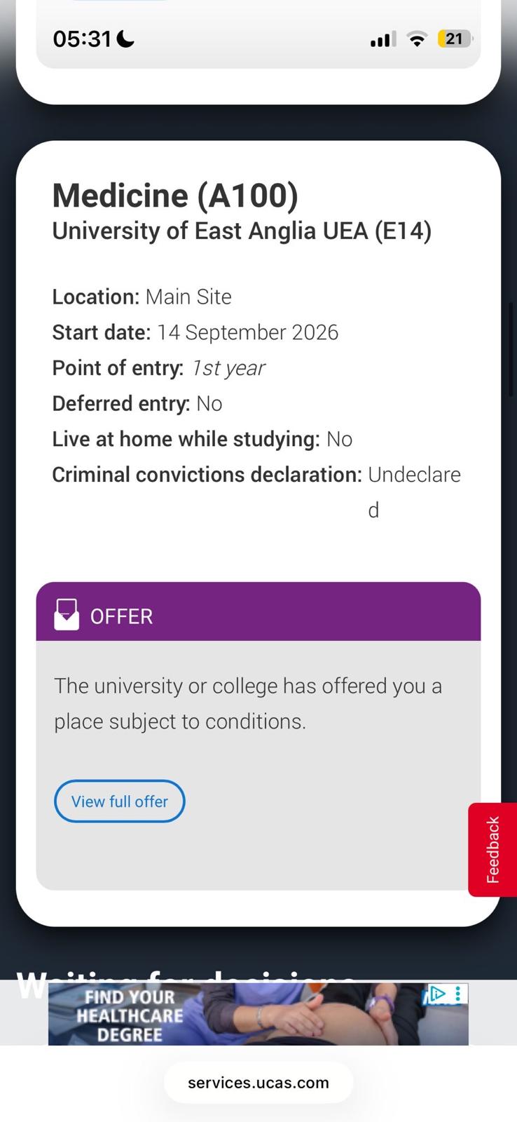 Medicine (A100) offer from University of East Anglia